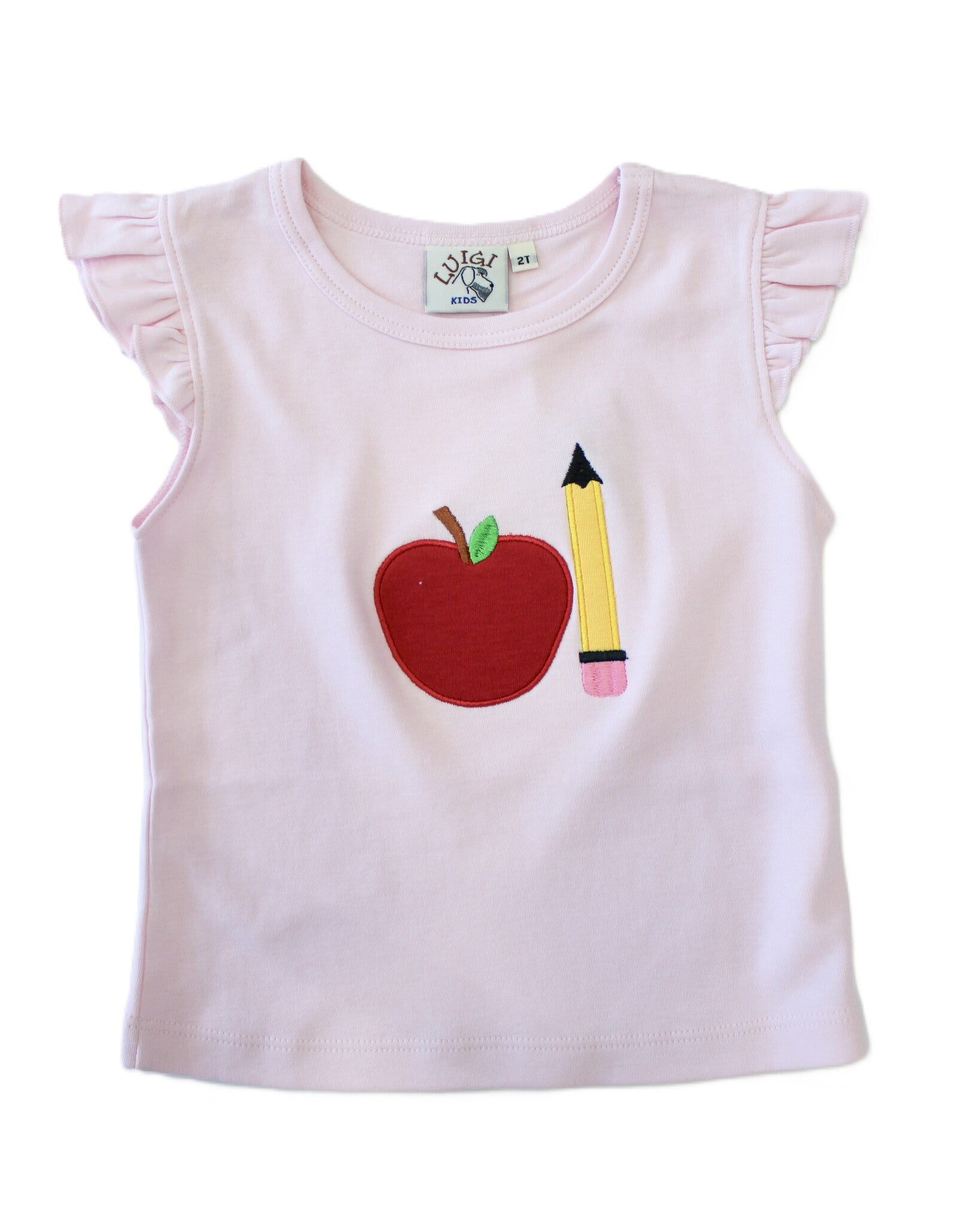 Luigi Kids Pink Flutter Sleeve Apple and Pencil Shirt