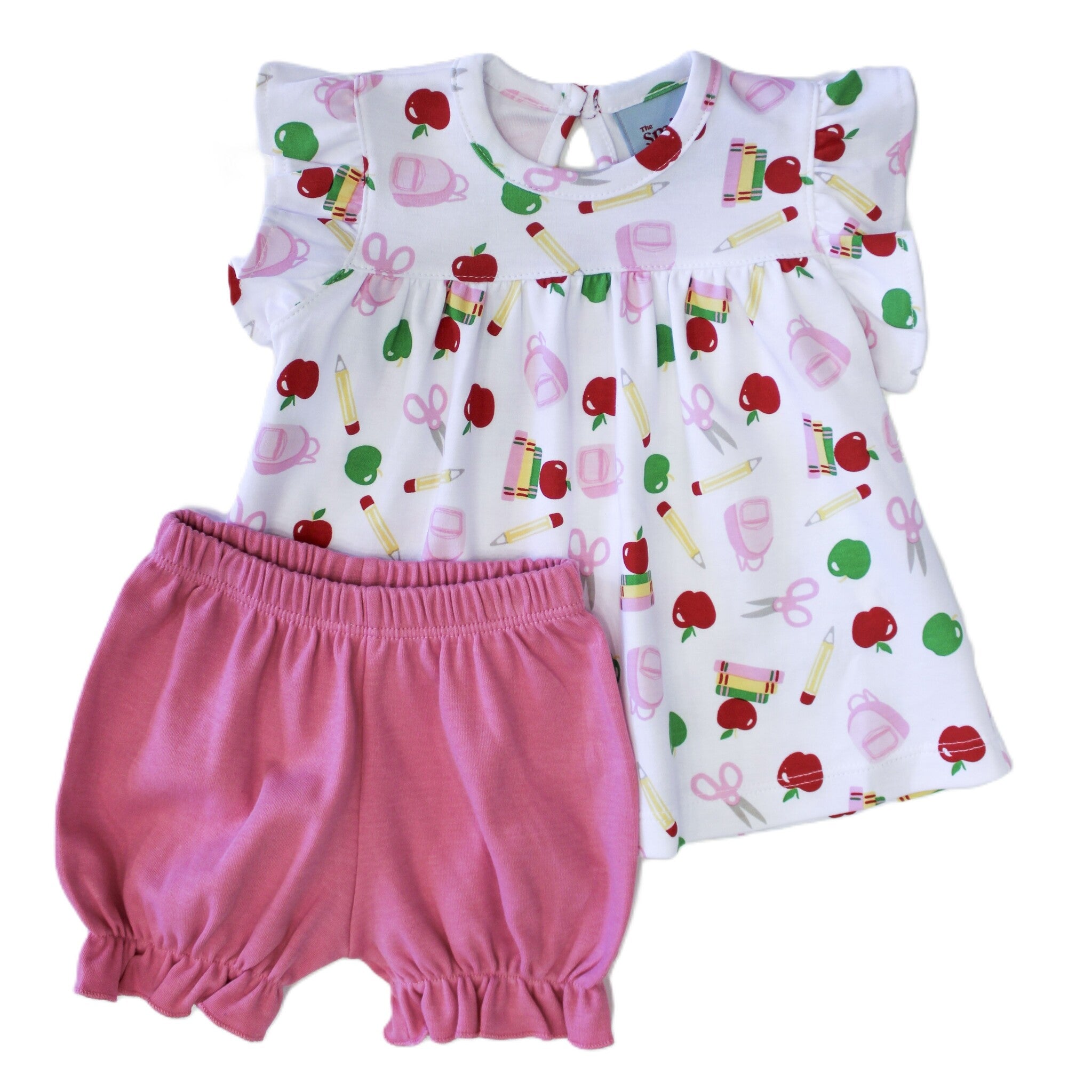 The Smiley Crab School Print Ruffle Bloomer Set