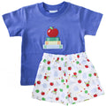 The Smiley Crab Blue Stacked Books w/Apple Short Set