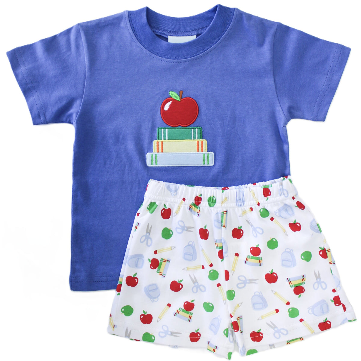 The Smiley Crab Blue Stacked Books w/Apple Short Set