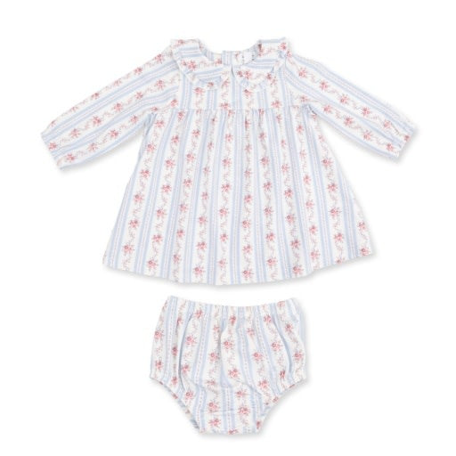 Angel Dear Anna Floral Stripe - Long Sleeve Peter Pan Ruffle Collar Dress and Bloomer