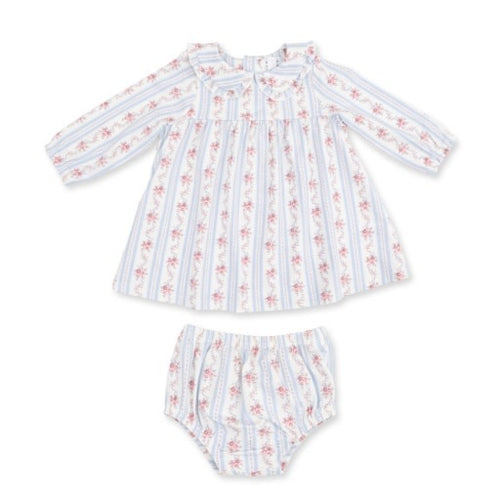 Angel Dear Anna Floral Stripe - Long Sleeve Peter Pan Ruffle Collar Dress and Bloomer