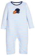 Little English Blue Stripe Football Helmet LS Romper