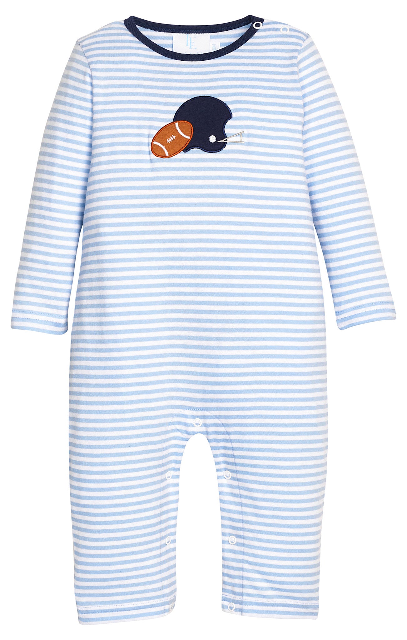 Little English Blue Stripe Football Helmet LS Romper
