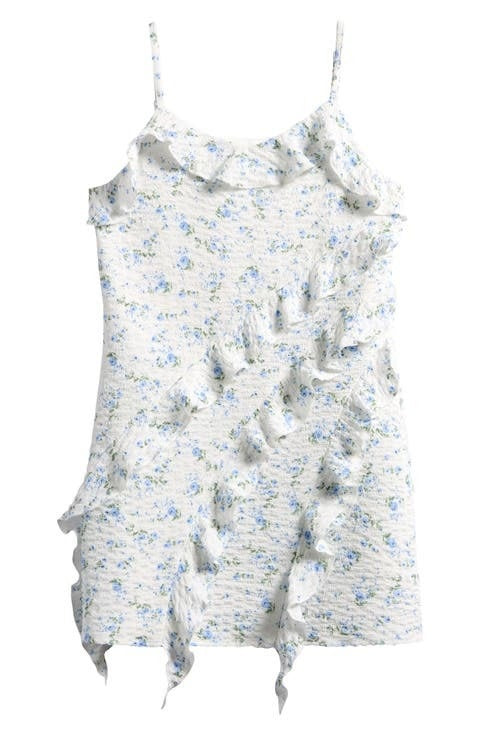 Ava & Yelly Blue Floral Ruffle Dress