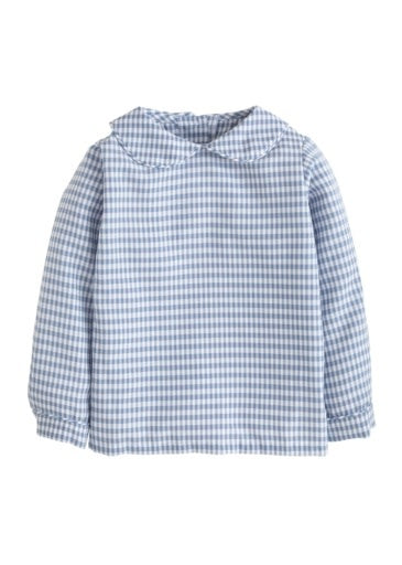 Little English Peter Pan Shirt - Gray Blue Gingham