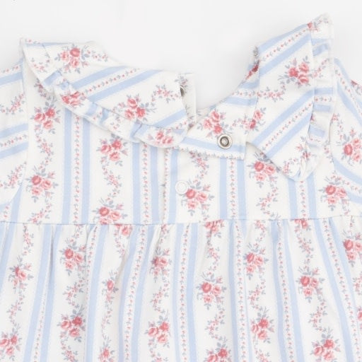 Angel Dear Anna Floral Stripe - Long Sleeve Peter Pan Ruffle Collar Dress and Bloomer