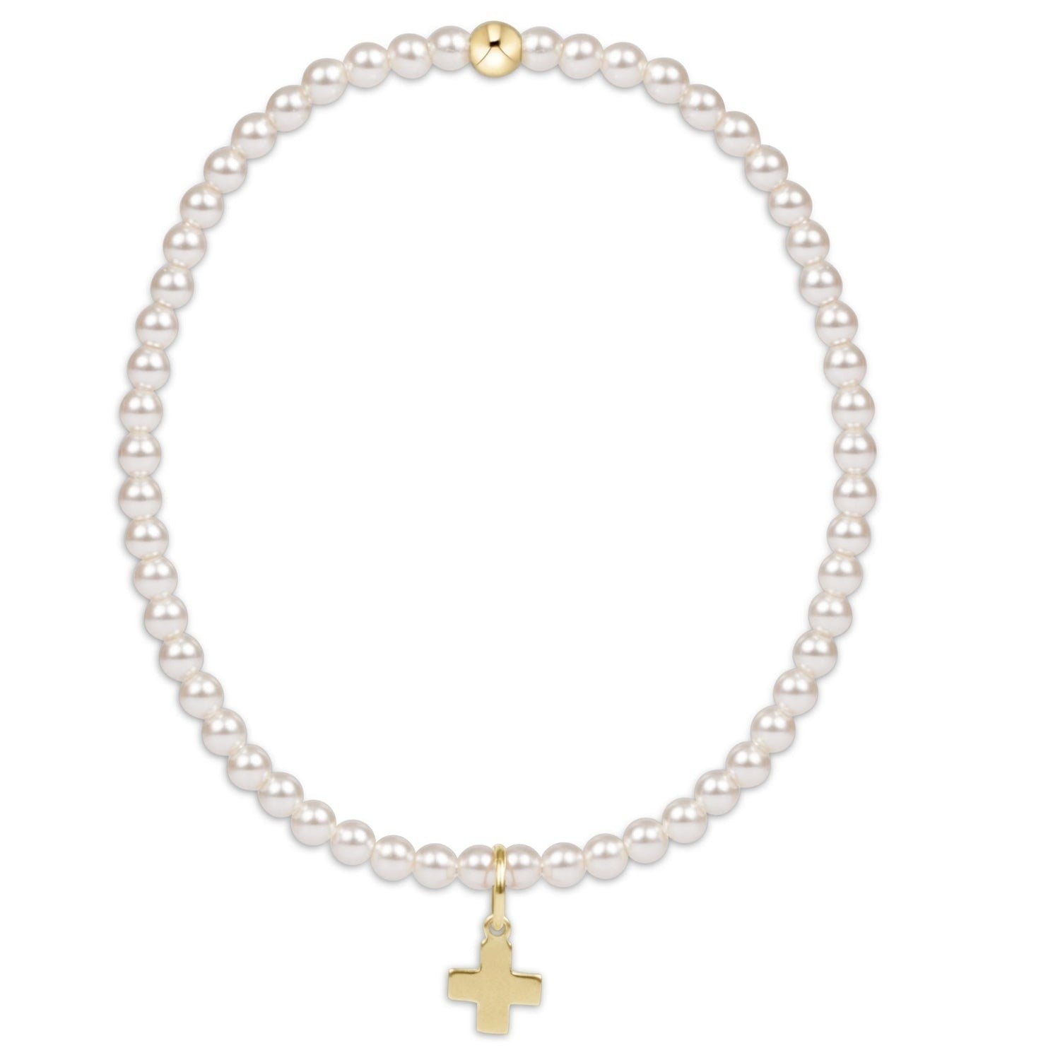 ENewton Classic Pearl 3mm Bead Cross Charm Bracelet