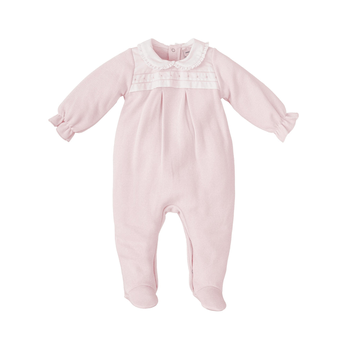 Babidu Pink Emb Dot Collar Footie