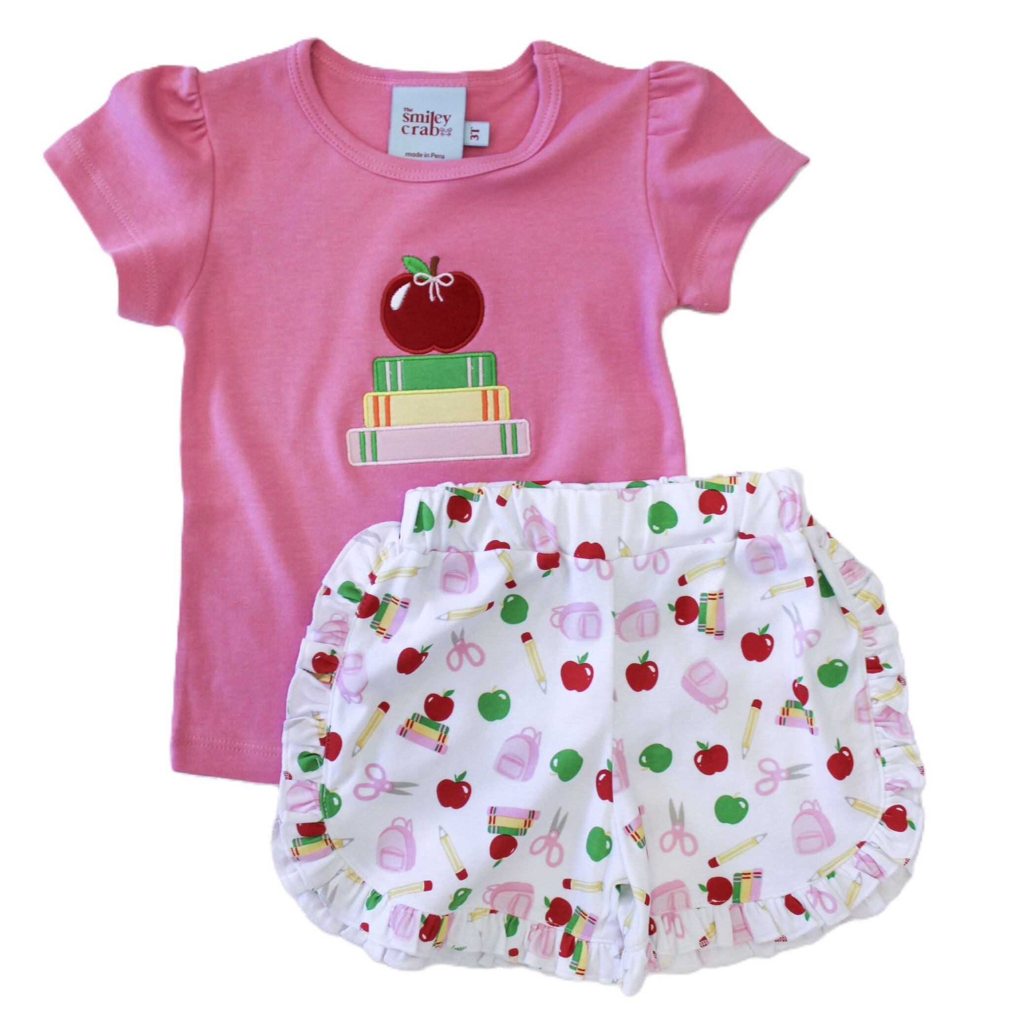 The Smiley Crab Pink Stacked Books w/Apple Short Set