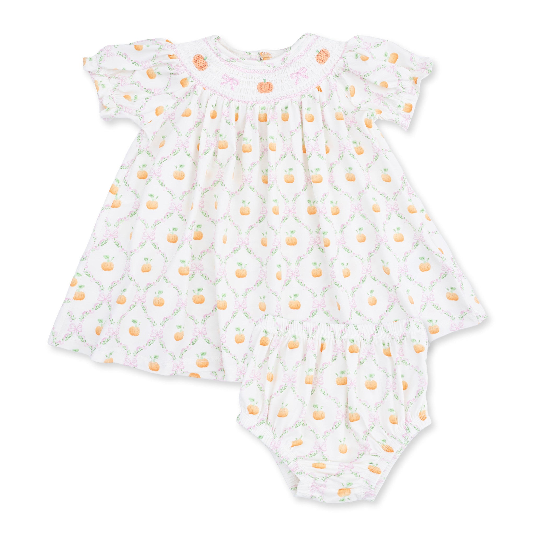 Angel Dear Pretty Pumpkin Trellis Bishop Dress and Bloomer