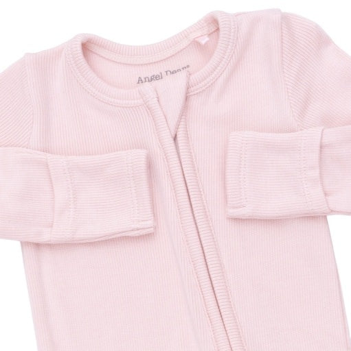 Angel Dear Solid Veiled Pink Rib Zipper Footie