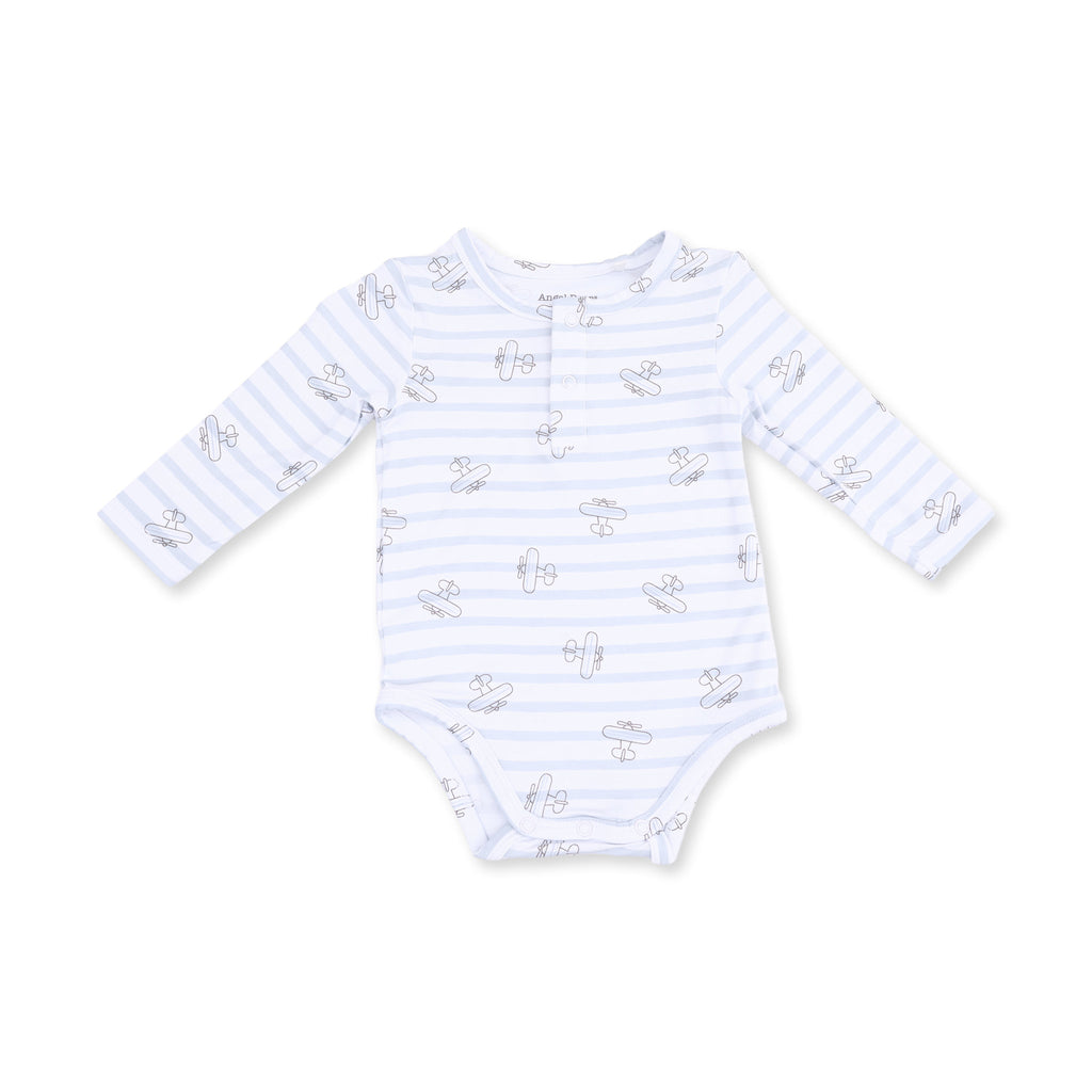 Angel Dear Airplane Stripe Henley Bodysuit