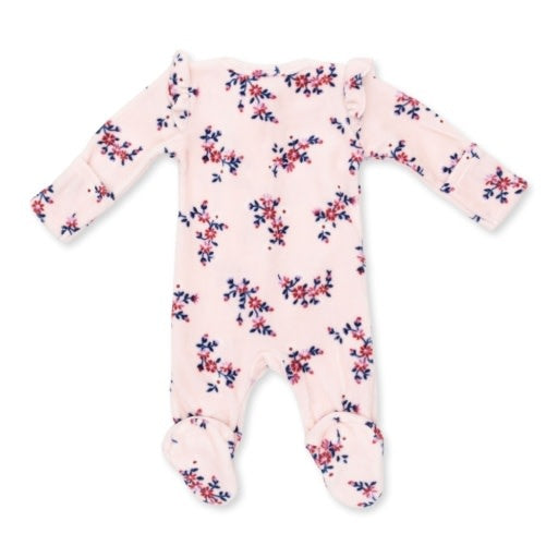 Angel Dear Nora Floral Velour - 2 Way Ruffle Sleeve Zipper Footie
