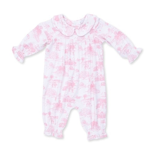 Angel Dear Golf Toile Pink Smocked Romper