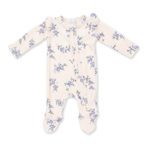 Angel Dear Sweet Hanna Floral Velour - 2 Way Ruffle Sleeve Zipper Footie