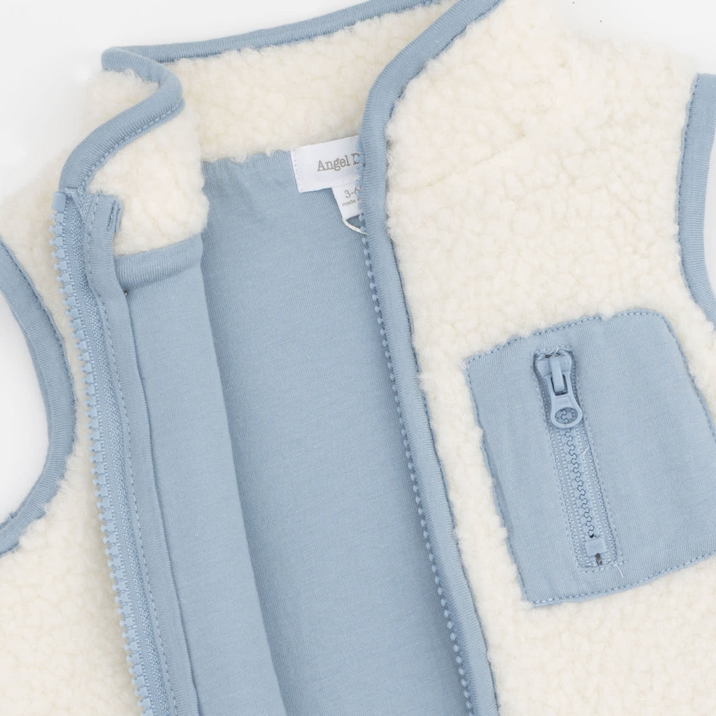 Angel Dear Sherpa Cream & Blue Zip Vest