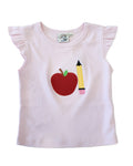 Luigi Kids Pink Flutter Sleeve Apple & Pencil Shirt