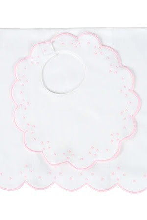 Proper Peony Scalloped Dot Bib And Burb Cloth Set