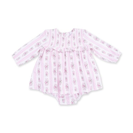 Angel Dear Bella Rose Stripe - Long Sleeve Smocked Ruffle Bubble with Skirt
