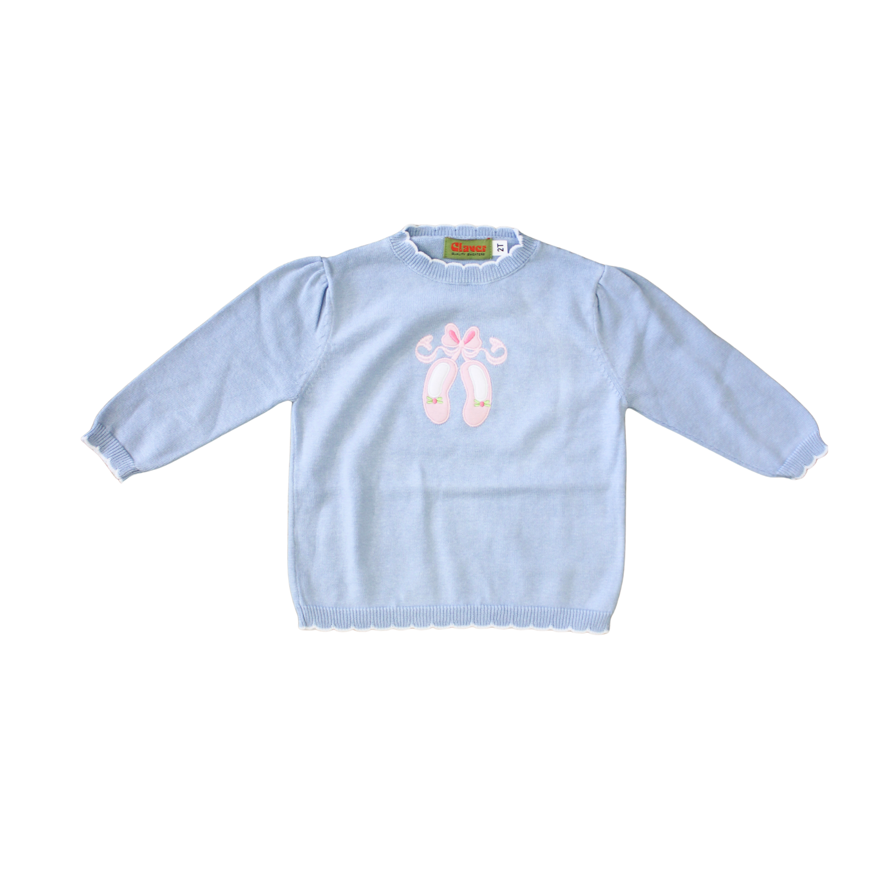 Luigi Kids Blue Ballet Slippers Scalloped Neck Sweater
