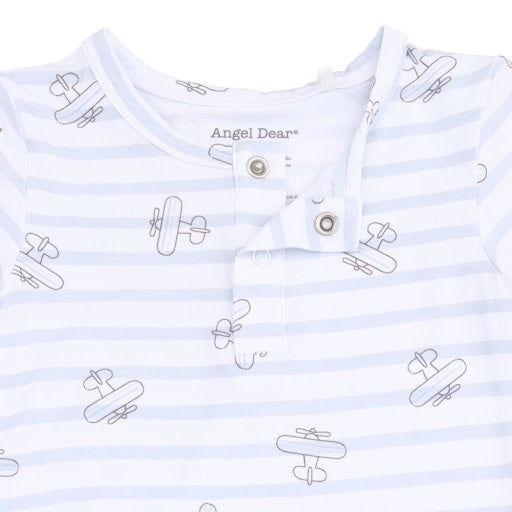 Angel Dear Airplane Stripe Henley Bodysuit