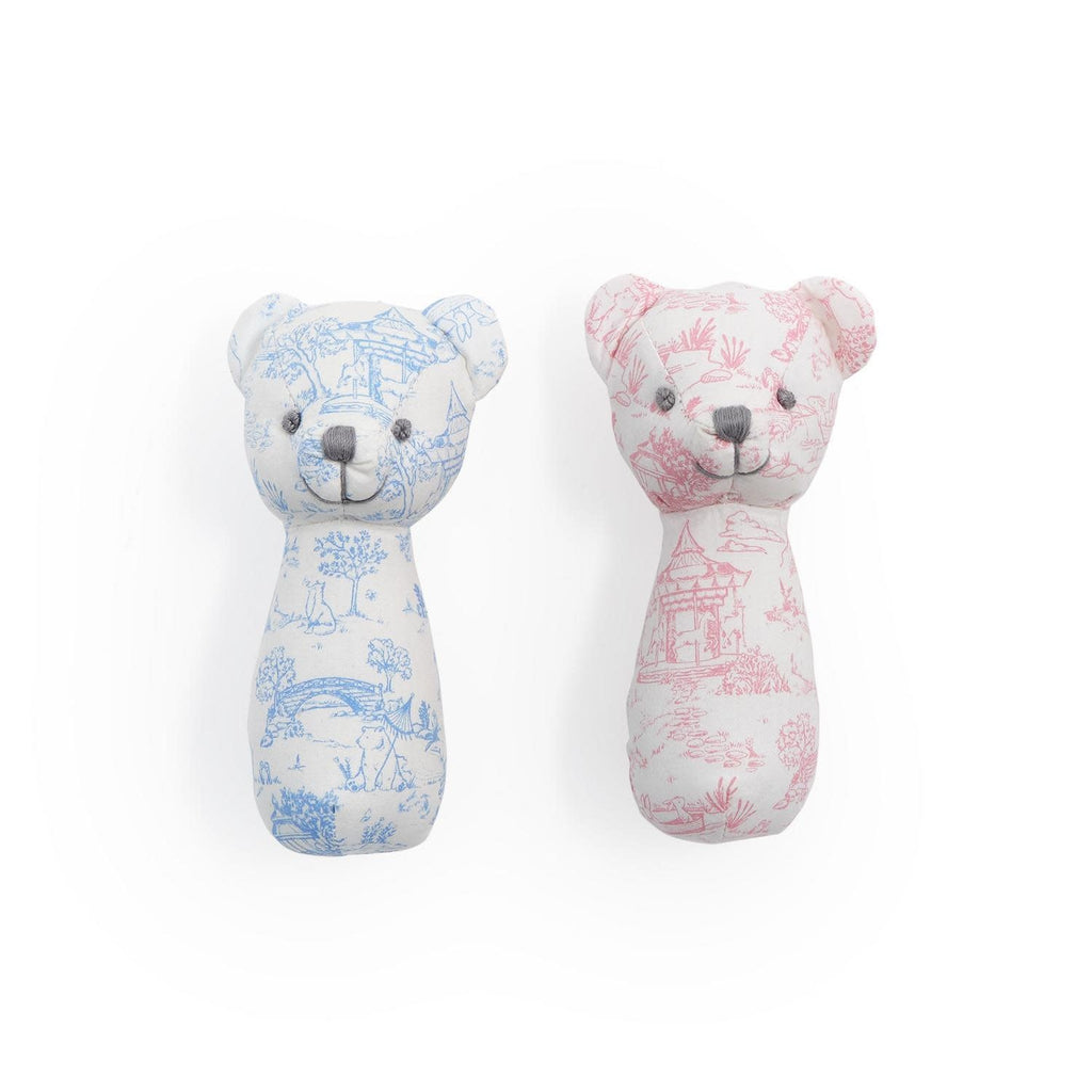 Two's Company Animal Toile Teddy Bear Stick Rattle