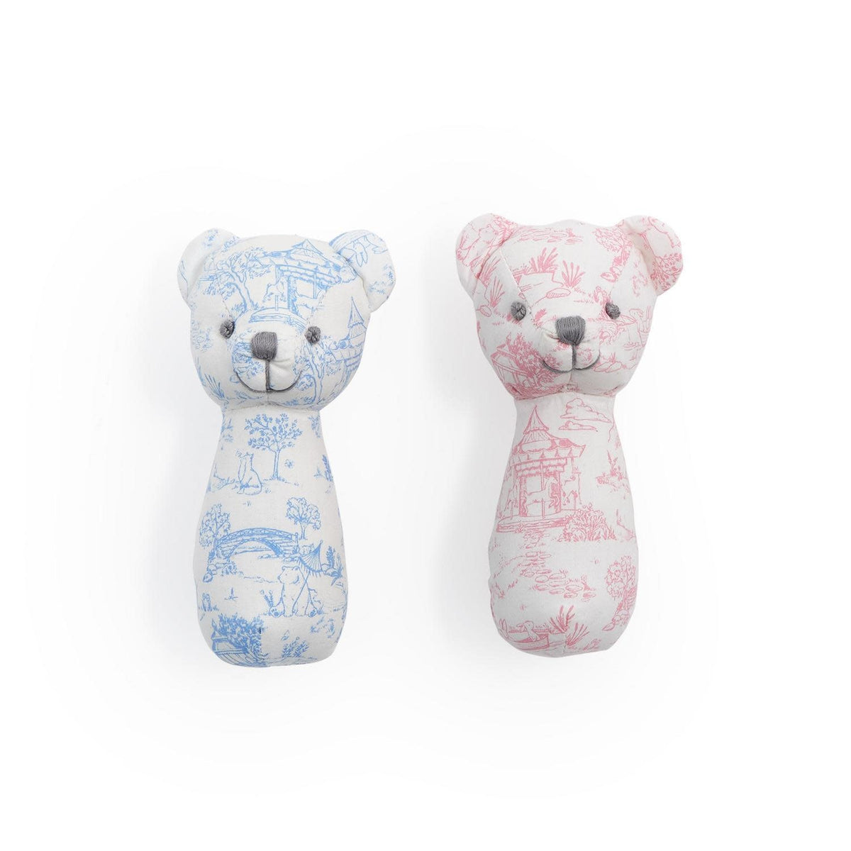 Two's Company Animal Toile Teddy Bear Stick Rattle
