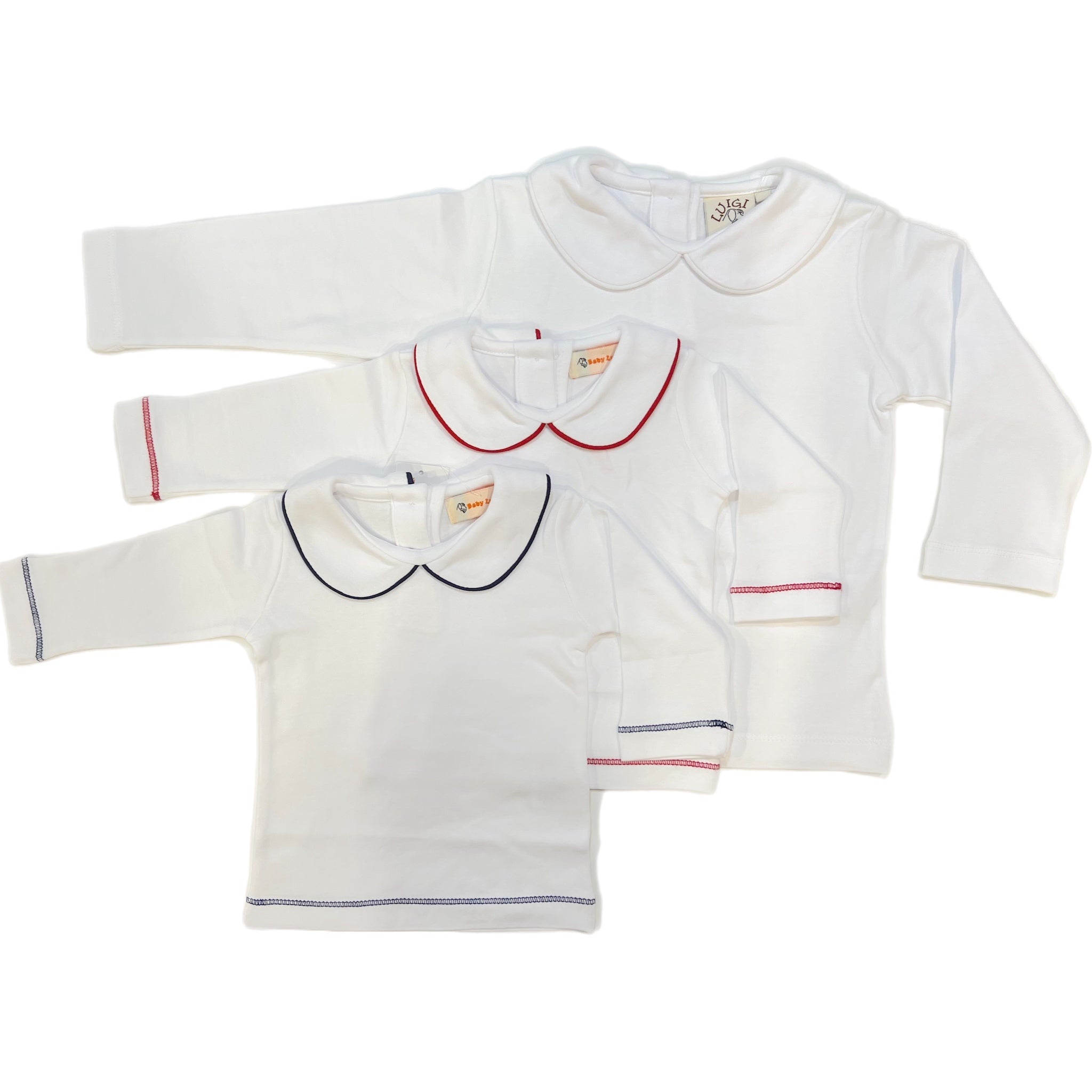 Luigi Kids Navy Trim White PP Collar Shirt
