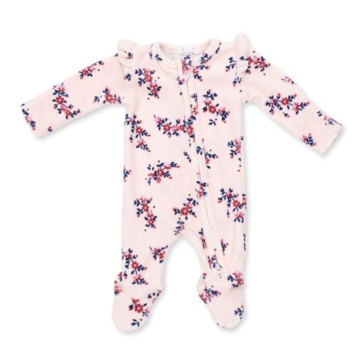 Angel Dear Nora Floral Velour - 2 Way Ruffle Sleeve Zipper Footie