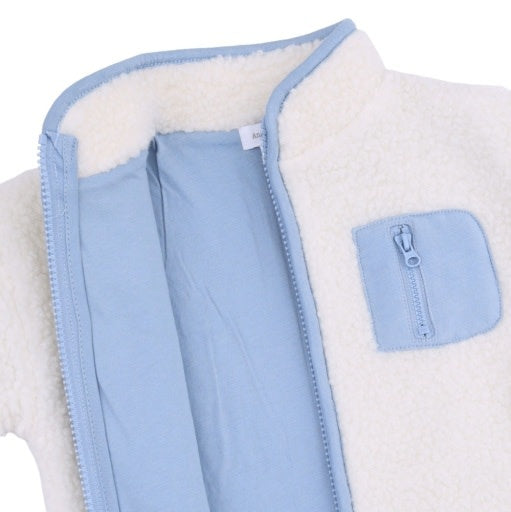 Angel Dear Sherpa Cream & Blue Zip Jacket