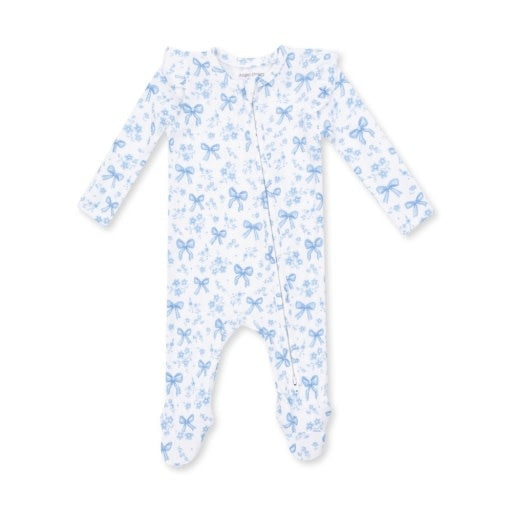 Angel Dear Blue Bows and Flowers Zipper Footie
