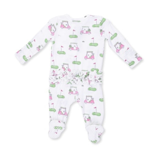 Angel Dear Golf Carts Pink Ruffle Zipper Footie